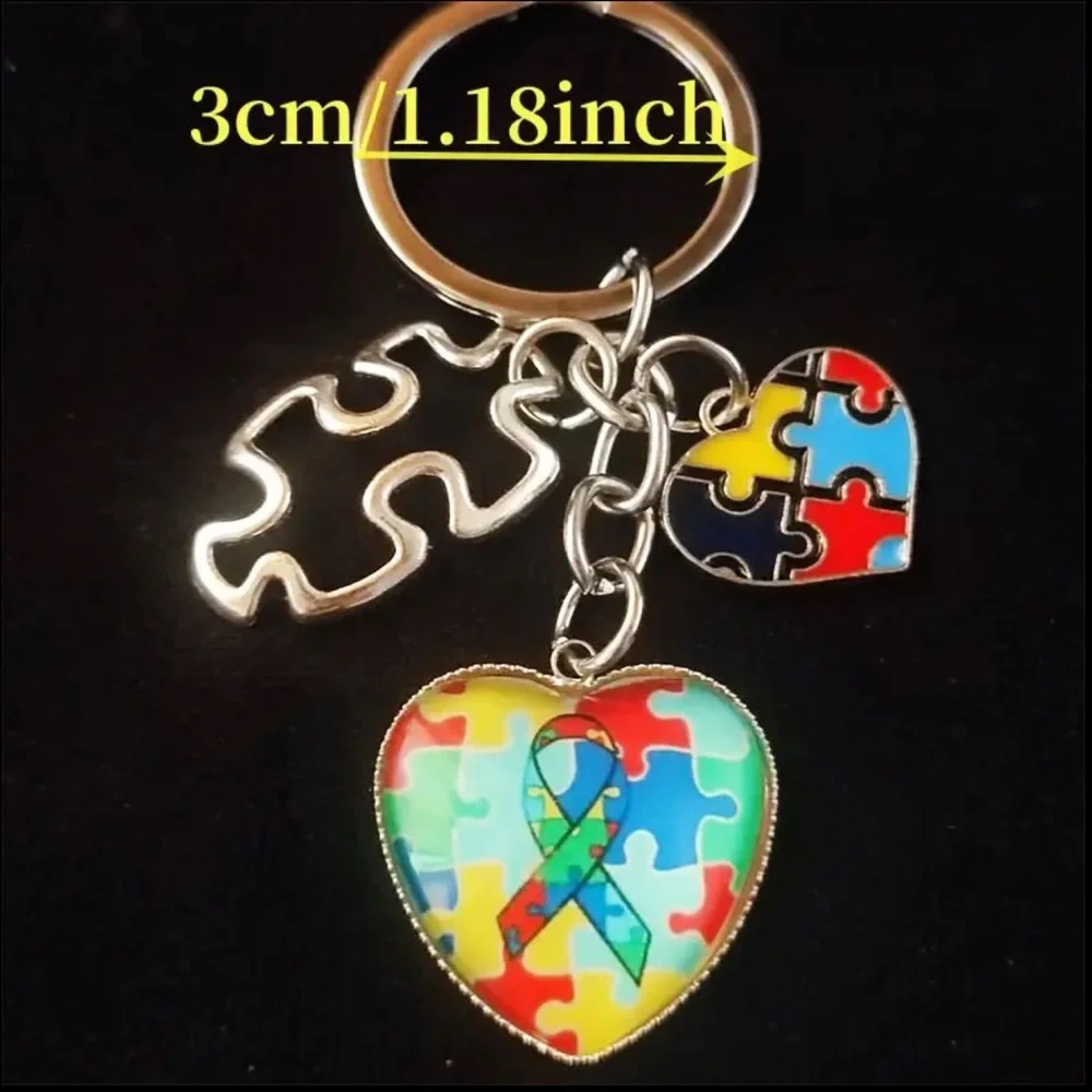 Autism Awareness Heart-Shaped Zinc Alloy Keychain - NEW